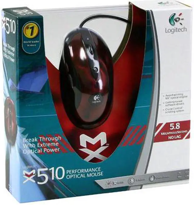 Alt view image 5 of 5 - Logitech MX510 931179-0403 Red 8 Buttons 1 x Wheel USB or PS/2 Optical Mouse