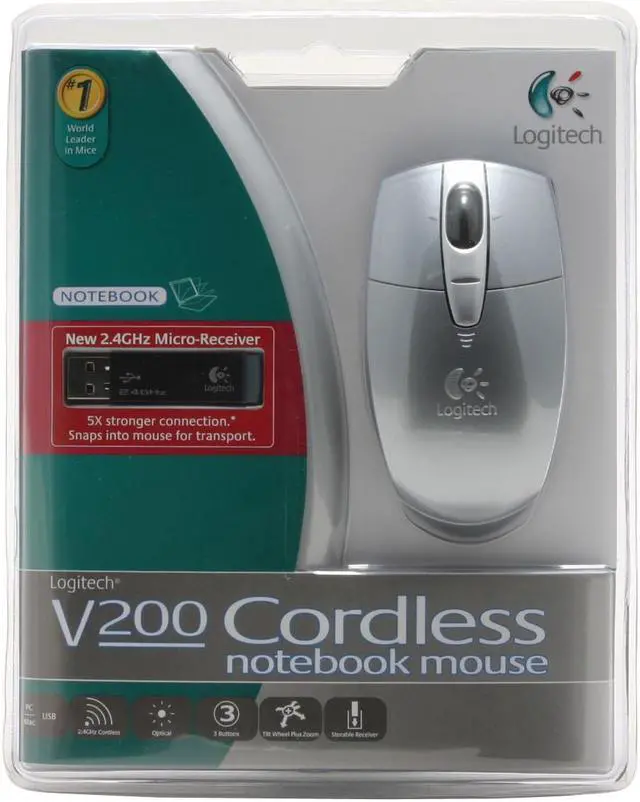 Alt view image 7 of 7 - Logitech V200 Silver 3 Buttons Tilt Wheel USB 2.4 GHz Wireless Optical Notebook Mouse
