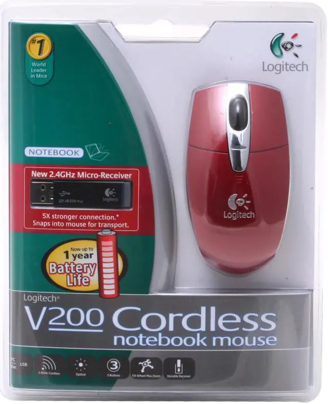 Main image of Logitech V200 931428-0403 Red 3 Buttons Tilt Wheel RF Wireless Optical Notebook Mouse