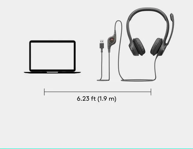 Alt view image 9 of 9 - Logitech H390 Wired Headset, Stereo Headphones with Noise-Cancelling Microphone, USB, In-Line Controls, PC/Mac/Laptop - Black