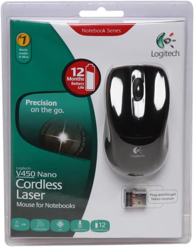 Alt view image 2 of 2 - Logitech V450 Nano Black 3 Buttons Tilt Wheel Cordless Laser Mouse for Notebooks