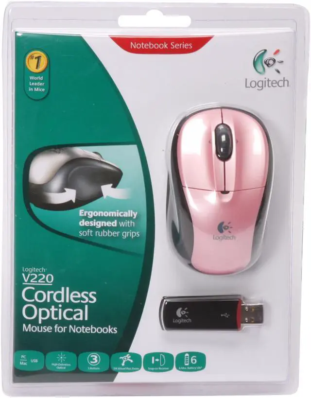 Alt view image 2 of 2 - Logitech V220 Pink 3 Buttons Tilt Wheel Cordless Optical Mouse for Notebooks