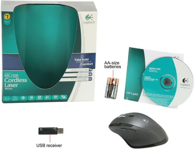 Alt view image 9 of 9 - Logitech MX 1100 Black Tilt Wheel 2.4 GHz Cordless Laser Mouse