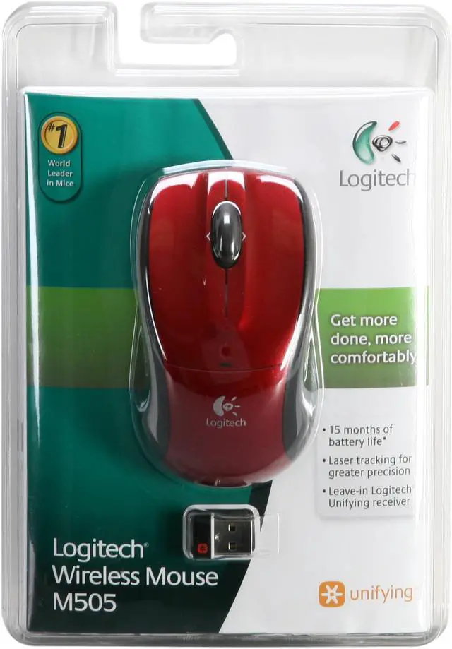 Alt view image 5 of 5 - Logitech Wireless Mouse M505 (910-001326) Red 3 Buttons Tilt Wheel USB RF Wireless Laser Mouse