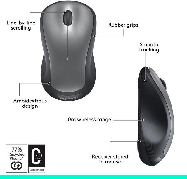 Alt view image 4 of 10 - Logitech M310 910-001675 Dark Gray 3 Buttons 1 x Wheel USB RF Wireless Optical Mouse