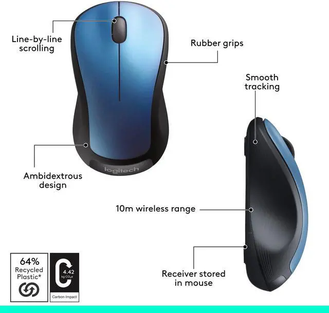 Alt view image 5 of 8 - Logitech M310 910-001917 Peacock Blue 3 Buttons 1 x Wheel USB RF Wireless Optical Mouse