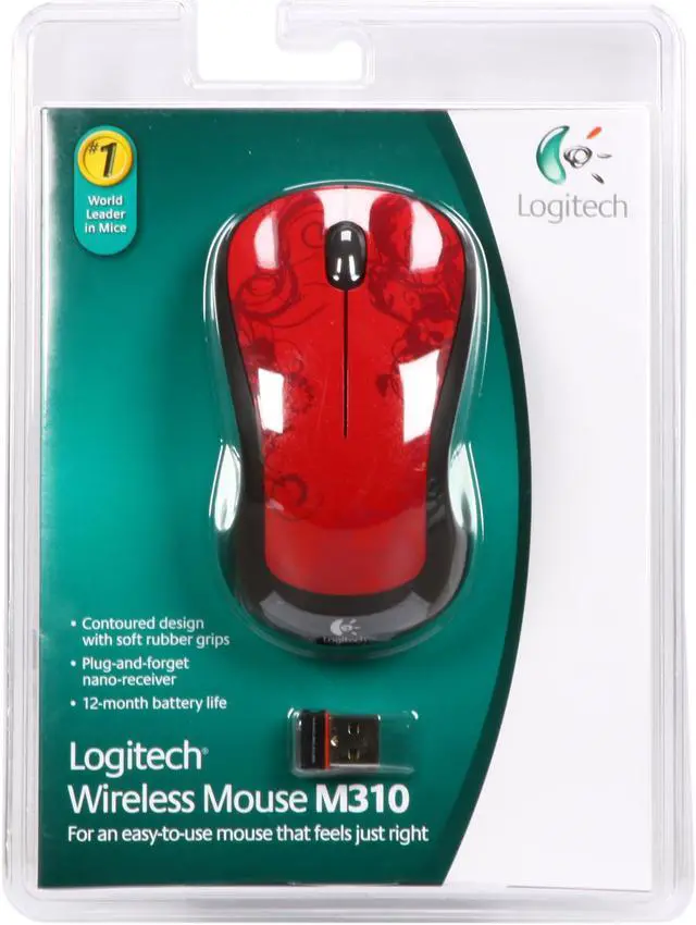 Logitech Wireless Mouse M310 (910-001920) Red Tendrils 3 Buttons 1 x ...