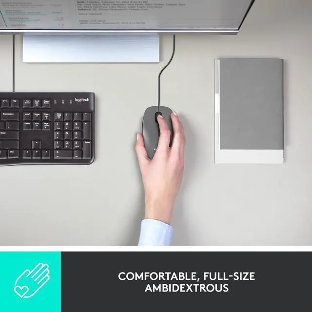 Alt view image 3 of 6 - Logitech M100 Wired Ambidextrous 3-Buttons USB Mouse with 1000 DPI Optical Tracking, Compatible with PC, Mac, Laptop