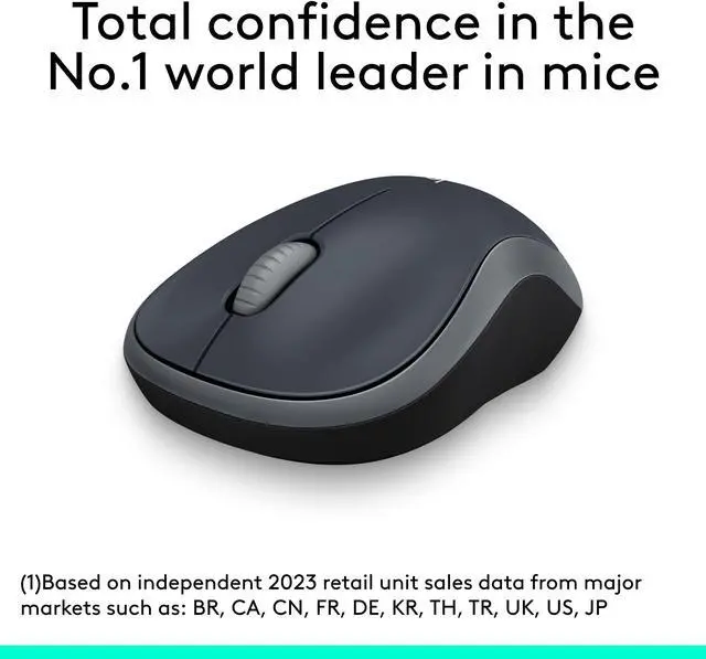 Alt view image 3 of 10 - Logitech M185 910002225 Swift Gray 3 Buttons 1 x Wheel USB RF Wireless Optical Mouse