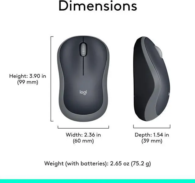 Alt view image 10 of 10 - Logitech M185 910002225 Swift Gray 3 Buttons 1 x Wheel USB RF Wireless Optical Mouse