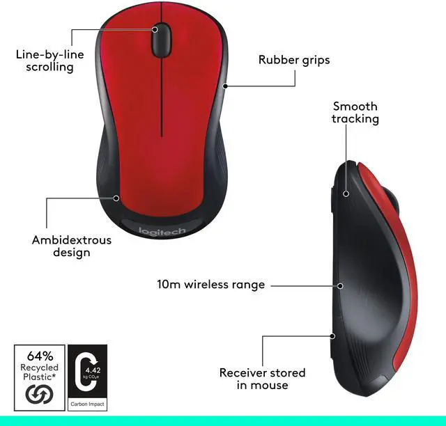Alt view image 5 of 8 - Logitech M310 Wireless Mouse, 2.4 GHz with USB Nano Receiver, 1000 DPI Optical Tracking, 18 Month Life Battery, PC/Mac/Laptop