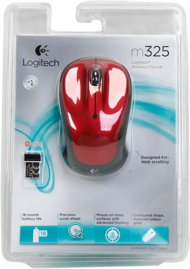 Alt view image 6 of 6 - Logitech M325 RF Wireless Optical 1000dpi Mouse, Red, 910-002651