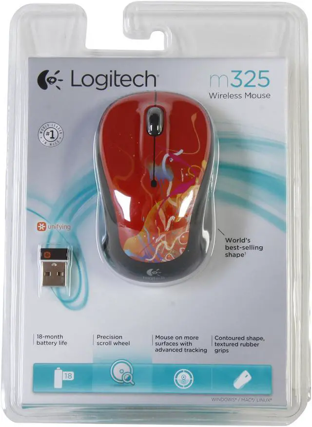 Alt view image 6 of 6 - Logitech M325 910-002967 Crimson Ribbons Tilt Wheel USB RF Wireless Optical Mouse