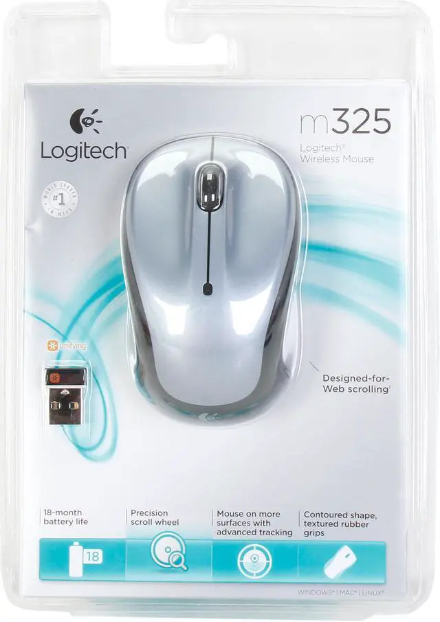 Alt view image 6 of 6 - Logitech M325 RF Wireless Optical 1000dpi Mouse, Silver, 910-002332