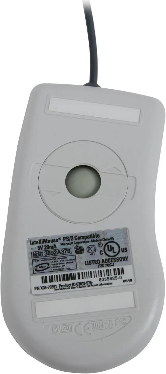 Alt view image 8 of 11 - Microsoft 673-00425 White 3 Buttons 1 x Wheel PS/2 Wired Optical Intellimouse 3.0