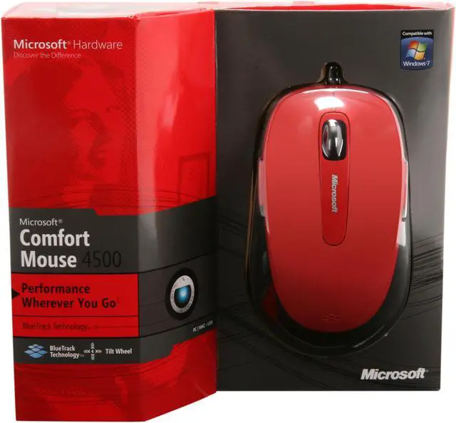 Alt view image 7 of 7 - Microsoft Comfort Mouse 4500 4FD-00013 Red 5 Buttons Tilt Wheel USB Wired BlueTrack Mouse