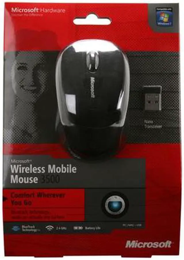 Alt view image 7 of 7 - Microsoft Wireless Mobile Mouse 3500 - Black. Comfortable design, Right/Left Hand Use, Wireless, USB 2.0 with Nano transceiver for PC/Laptop/Desktop, works with for Mac/Windows Computers