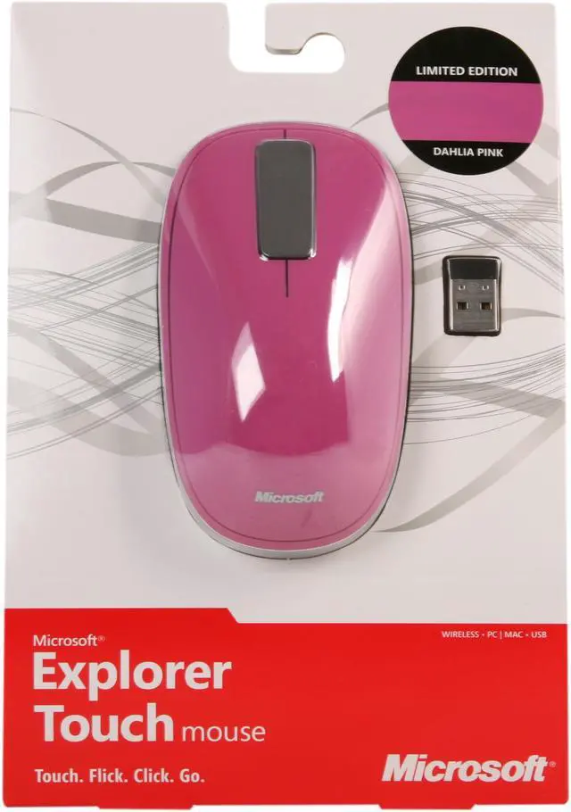 Alt view image 2 of 2 - Microsoft Explorer Touch Mouse U5K-00034 Glossy Pink 5 (including 3 button areas on touch strip) Buttons Touch Scroll USB 2.0 RF Wireless BlueTrack Mouse