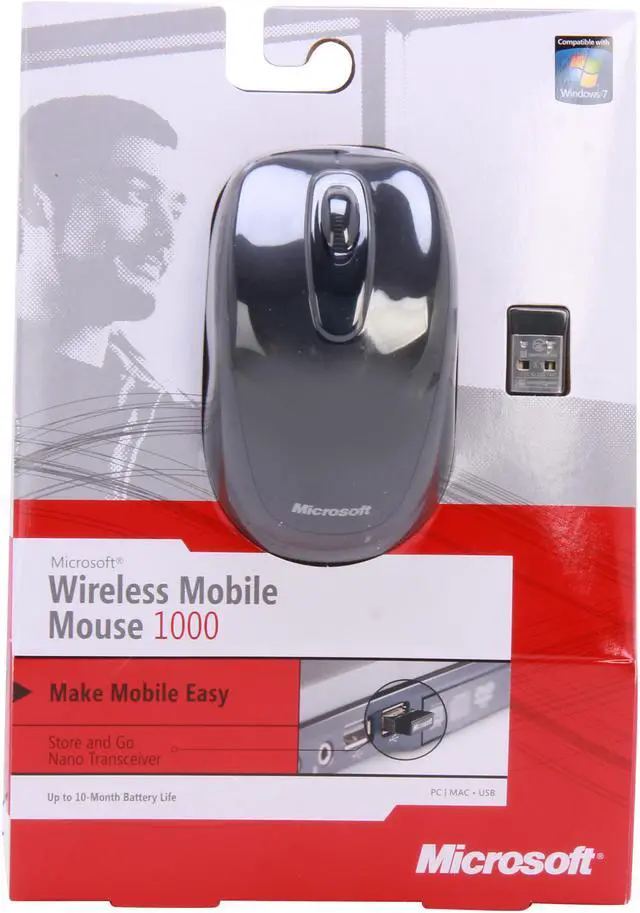 Alt view image 5 of 6 - Microsoft Wireless Mobile Mouse 1000 2CF-00021 Black 3 Buttons 1 x Wheel USB RF Wireless Optical Mouse