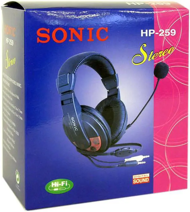 Alt view image 3 of 3 - SONIC HP-259 3.5mm Connector Circumaural Stereo Headset
