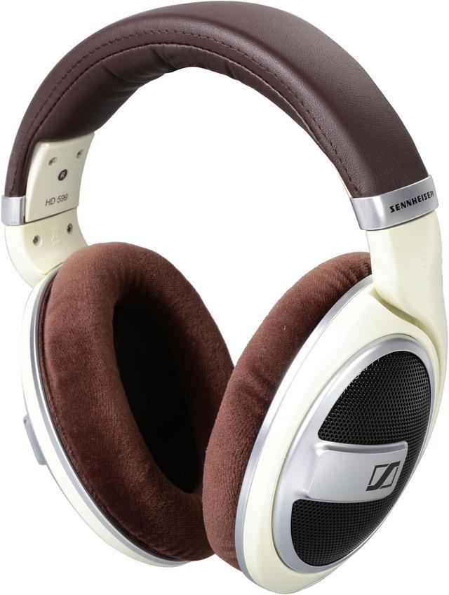 Sennheiser HD 599 Over-the-Ear Headphones in Brown/Ivory/Matte Metallic  With Cleaning kit Bolt Axtion Bundle Used 