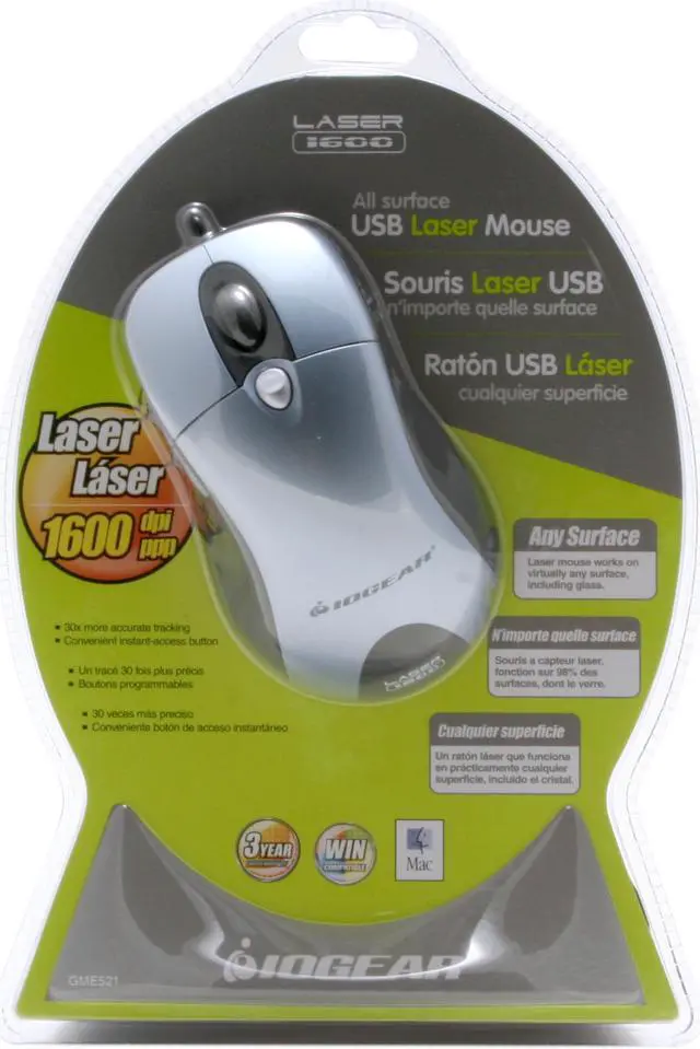 Alt view image 2 of 2 - IOGEAR GME521 Black/Gray 5 Buttons 1 x Wheel USB Wired Laser Mouse