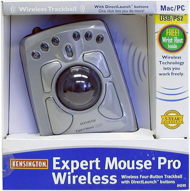 Alt view image 4 of 4 - Kensington Expert Mouse Pro Trackball Wireless 64245 Silver 10 Buttons 1x Wheel + 1x TrackBall Trackball TrackBall Mouse