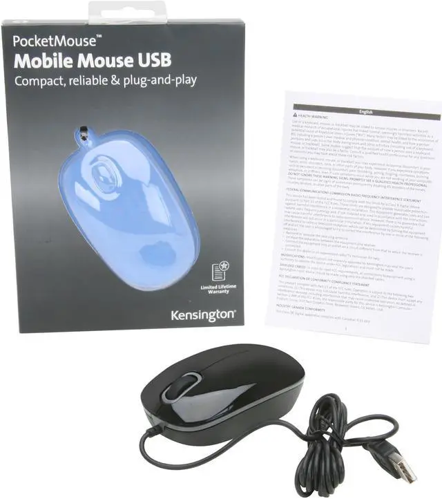 Alt view image 6 of 6 - Kensington PocketMouse K72406US Black 3 Buttons 1 x Wheel USB Wired Optical Mobile Mouse