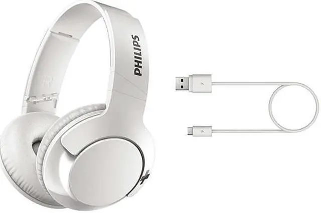 Alt view image 2 of 8 - Philips SHB3175WT BASS+ Wireless Bluetooth Closed-Back Over-Ear Headphones with Mic - White
