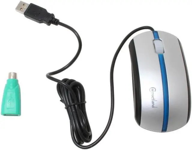 Alt view image 3 of 5 - SYBA CL-MS-069UP Silver 3 Buttons 1 x Wheel USB or PS/2 Wired Optical Combo Mouse With Blue LED Light
