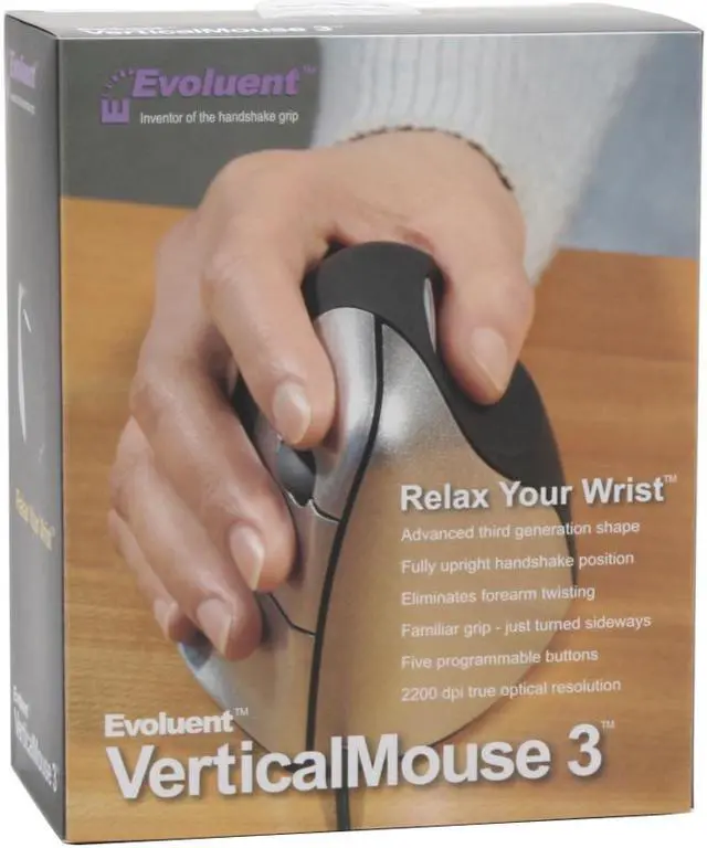 Alt view image 6 of 6 - Evoluent VM3-RSB Black/Silver 5 Buttons 1 x Wheel USB Optical VerticalMouse 3