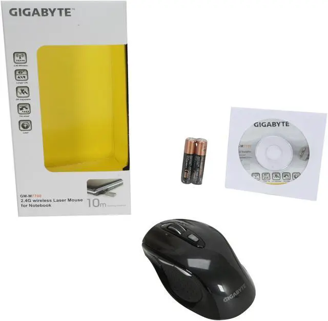 Alt view image 8 of 8 - GIGABYTE M7700 GM-M7700 Noble Black Tilt Wheel USB RF Wireless Laser Mouse
