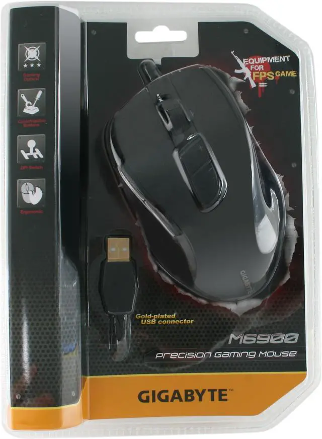 Alt view image 6 of 6 - GIGABYTE M6900 Metal Black 7 Buttons Tilt Wheel USB Wired Optical Gaming Mouse