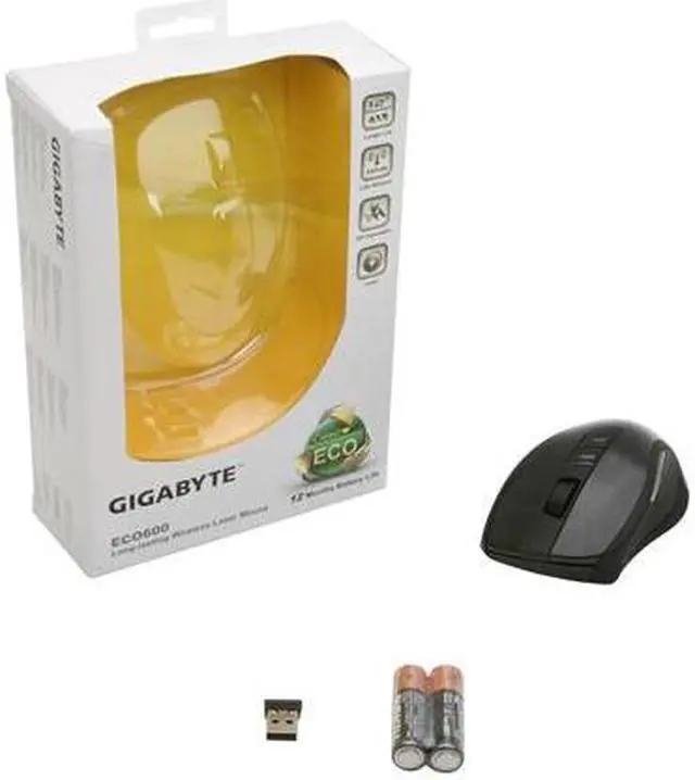 Alt view image 5 of 5 - GIGABYTE ECO600 GM-ECO600 Black 1 x Wheel USB RF Wireless Laser Mouse