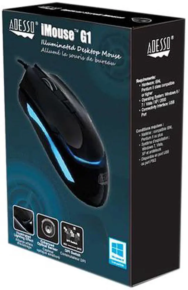 Alt view image 8 of 8 - Adesso iMousesG1 Blue illuminated Ergonomic desktop USB optical mouse with 4 DPI switching