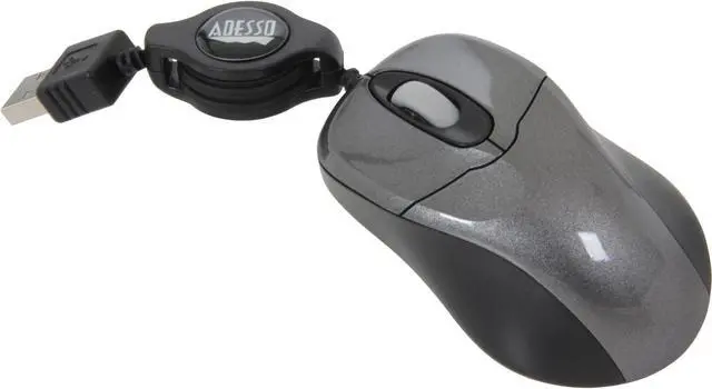 Main image of ADESSO Mini Retractable IMOUSES1 Black 3 Buttons 1 x Wheel USB Wired Optical Mouse