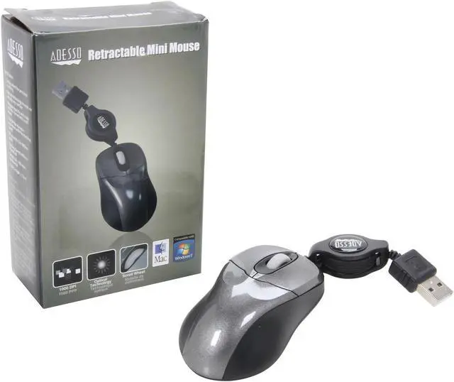 Alt view image 5 of 5 - ADESSO Mini Retractable IMOUSES1 Black 3 Buttons 1 x Wheel USB Wired Optical Mouse