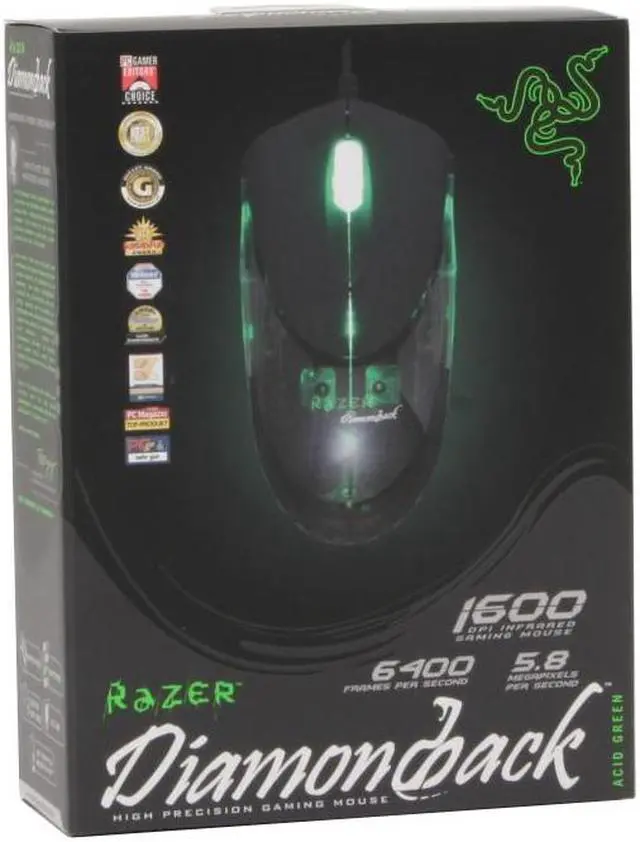 Alt view image 9 of 9 - RAZER RZ01-00020400-R2M1 Acid Green 7 Buttons 1 x Wheel USB Wired Optical 1600 dpi Diamondback Gaming Mouse