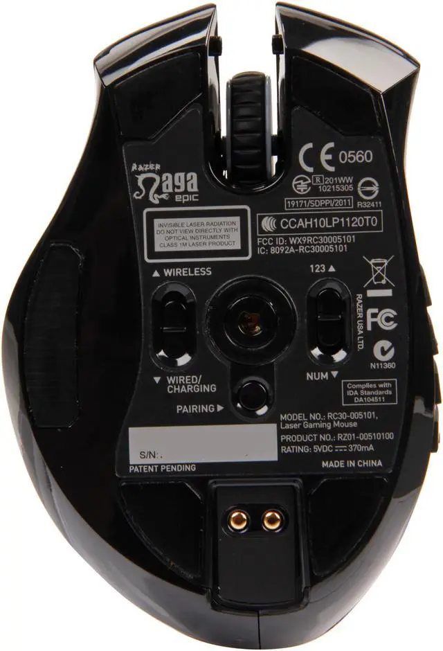 Alt view image 4 of 7 - RAZER Naga Epic Black 17 Buttons 1 x Wheel USB Wired / Wireless Laser Gaming Mouse