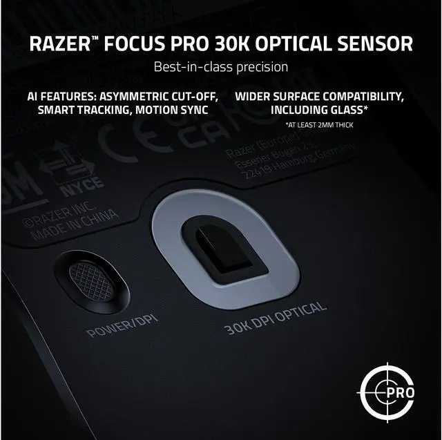 Alt view image 10 of 13 - Razer Viper V2 Pro Hyperspeed Wireless Gaming Mouse: 58g Ultra-Lightweight - Optical Switches Gen-3 - 30K Optical Sensor - On-Mouse DPI Controls - 80hr Battery - USB Type C Cable Included - Black