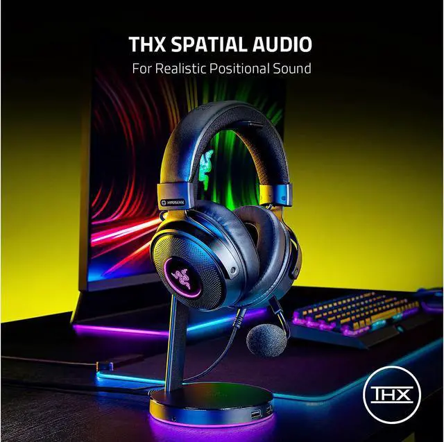 Alt view image 4 of 6 - Razer Kraken V3 HyperSense Wired USB Gaming Headset w/Haptic Technology: Triforce Titanium 50mm Drivers - THX Spatial Audio - Hybrid Fabric & Leatherette Memory Foam Cushions - Detachable Mic