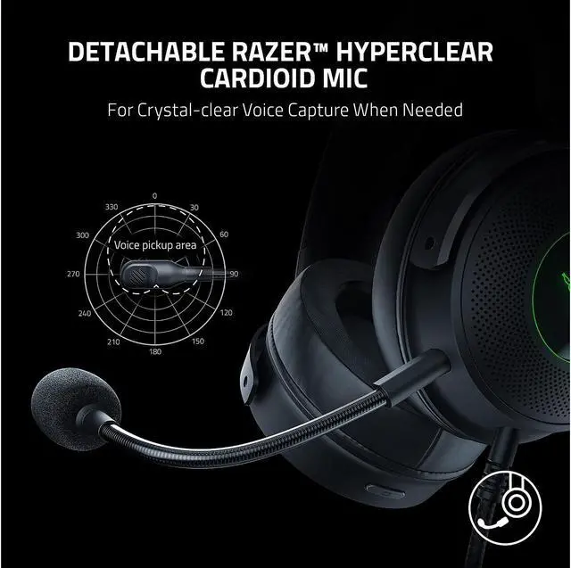 Alt view image 6 of 6 - Razer Kraken V3 HyperSense Wired USB Gaming Headset w/Haptic Technology: Triforce Titanium 50mm Drivers - THX Spatial Audio - Hybrid Fabric & Leatherette Memory Foam Cushions - Detachable Mic
