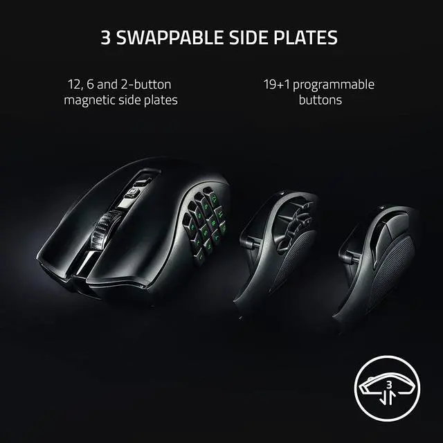 Alt view image 2 of 6 - Razer Naga V2 Pro Wireless MMO Gaming Mouse: 19+1 Programmable Buttons w/ Swappable Side Plates - HyperScroll Pro Wheel - Focus Pro 30K Optical Sensor - Optical Mouse Switches Gen-3 - 300 Hr Battery