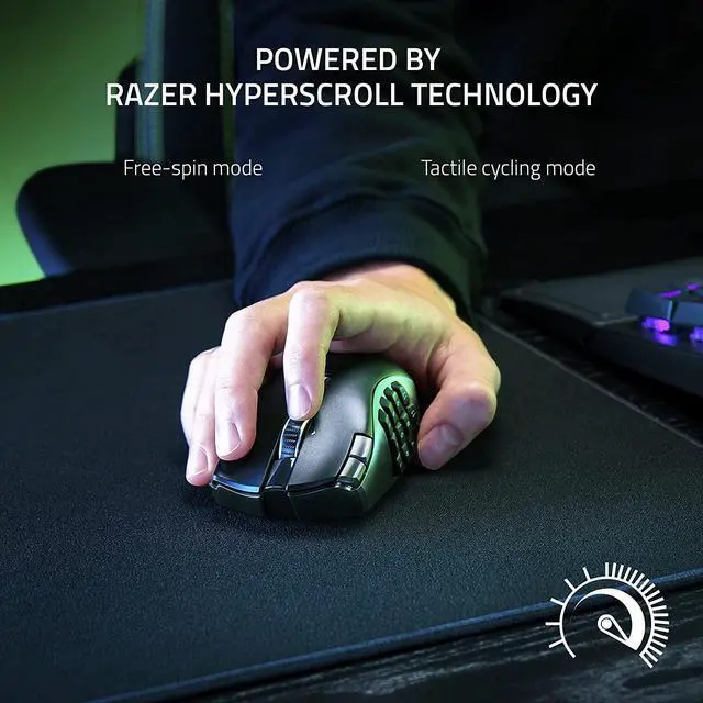 Alt view image 4 of 6 - Razer Naga V2 HyperSpeed Wireless MMO Gaming Mouse: 19 Programmable Buttons - HyperScroll Technology - Focus Pro 30K Optical Sensor - Mechanical Mouse Switches Gen-2 - Up to 400 Hr Battery Life