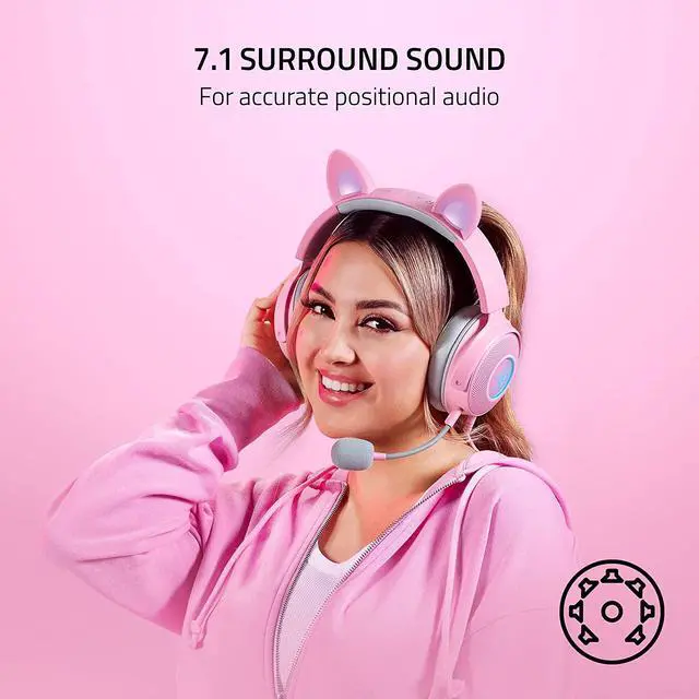 Alt view image 6 of 6 - Razer Kraken Kitty V2 Pro Wired RGB Headset: Interchangeable Ears (Kitty, Bear, Bunny) - Stream Reactive Lighting - Detachable HyperClear Cardioid Mic - 50mm Drivers - 7.1 Surround Sound - Quartz Pink