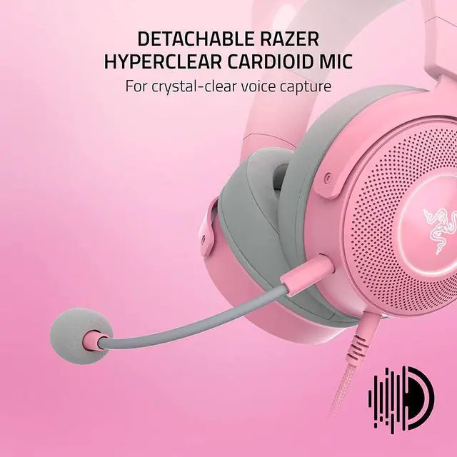 Alt view image 4 of 6 - Razer Kraken Kitty V2 Pro Wired RGB Headset: Interchangeable Ears (Kitty, Bear, Bunny) - Stream Reactive Lighting - Detachable HyperClear Cardioid Mic - 50mm Drivers - 7.1 Surround Sound - Quartz Pink