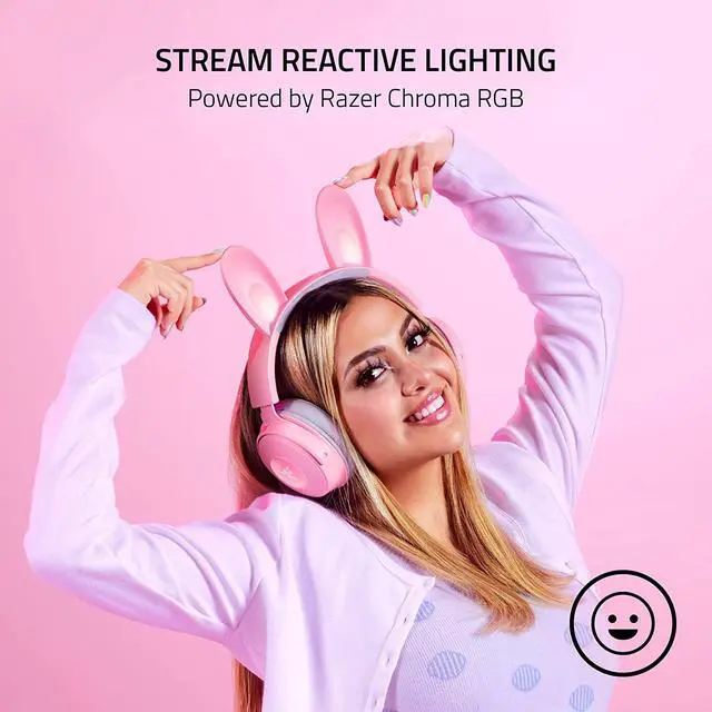 Alt view image 3 of 6 - Razer Kraken Kitty V2 Pro Wired RGB Headset: Interchangeable Ears (Kitty, Bear, Bunny) - Stream Reactive Lighting - Detachable HyperClear Cardioid Mic - 50mm Drivers - 7.1 Surround Sound - Quartz Pink