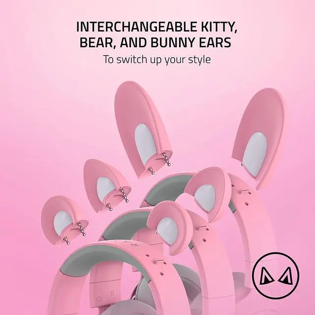 Alt view image 2 of 6 - Razer Kraken Kitty V2 Pro Wired RGB Headset: Interchangeable Ears (Kitty, Bear, Bunny) - Stream Reactive Lighting - Detachable HyperClear Cardioid Mic - 50mm Drivers - 7.1 Surround Sound - Quartz Pink