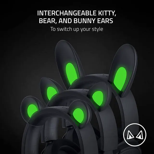 Alt view image 2 of 6 - Razer Kraken Kitty V2 Pro Wired RGB Headset: Interchangeable Ears (Kitty, Bear, Bunny) - Stream Reactive Lighting - Detachable HyperClear Cardioid Mic - 50mm Drivers - 7.1 Surround Sound - Black