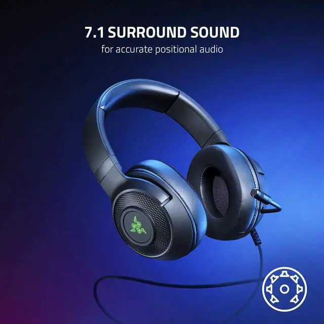 Alt view image 6 of 8 - Razer Kraken V3 X Gaming Headset: 7.1 Surround Sound - Triforce 40mm Drivers - HyperClear Bendable Cardioid Mic - Chroma RGB Lighting - for PC - Classic Black